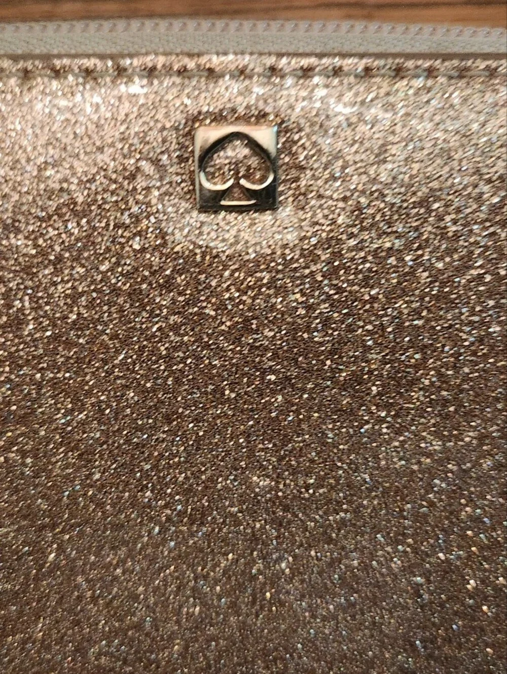 Kate Spade glitter zip-around wallet in rose gold Like NEW UNUSED
